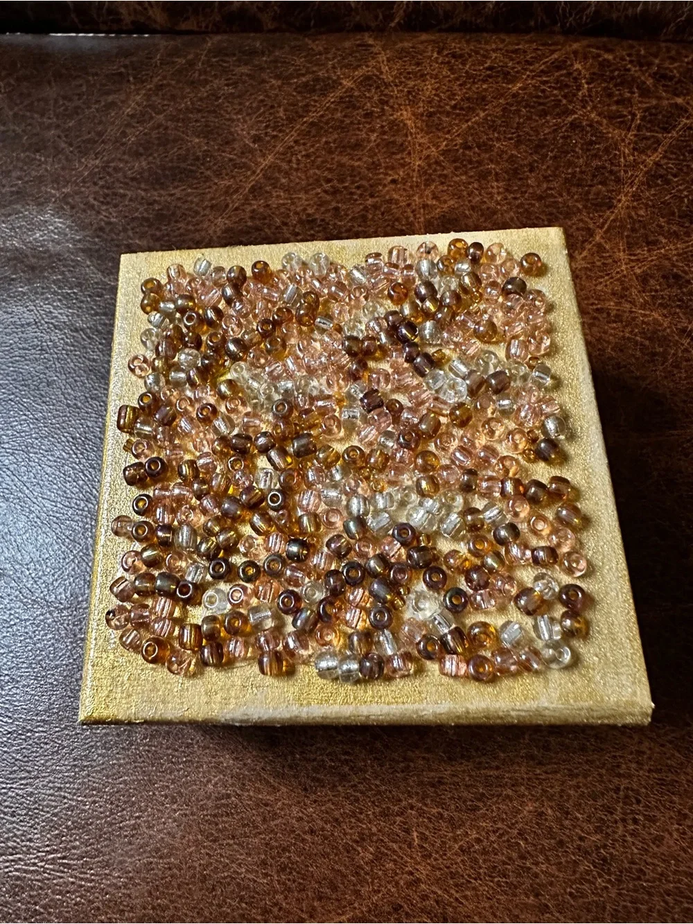 Hand Crafted Gold Beaded Trinket Box with Amber Accents